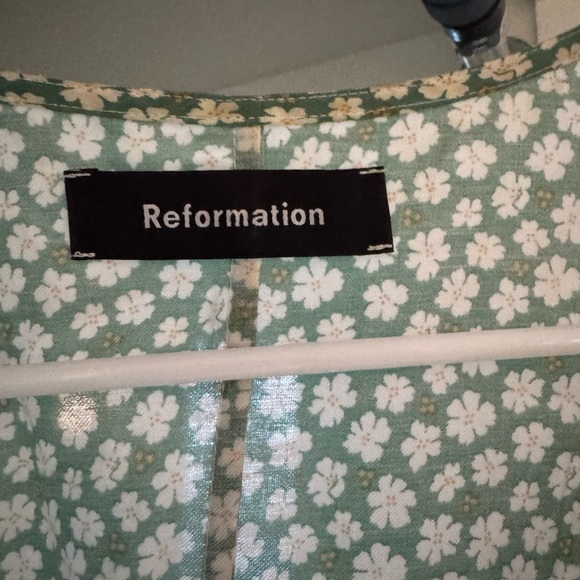 Reformation Green and White Mini Wrap Dress - Picture 3 of 5